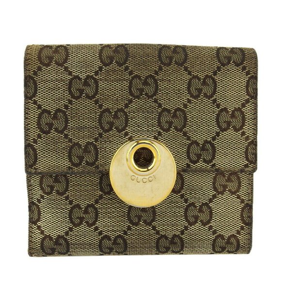 GUCCI W Hook Wallet GG Canvas Beige Canvas ~ Leather Authentic Used - Picture 1 of 10